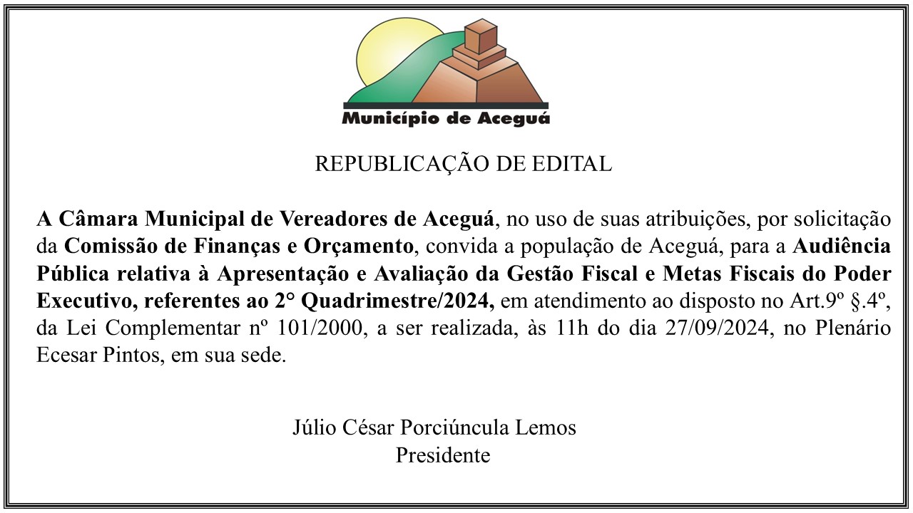 Republicação de edital de Audiência Pública